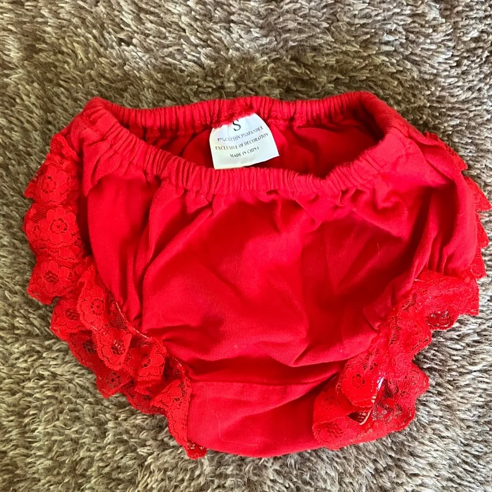 Red Lace Ruffle Cotton Bloomers Diaper Cover size S
